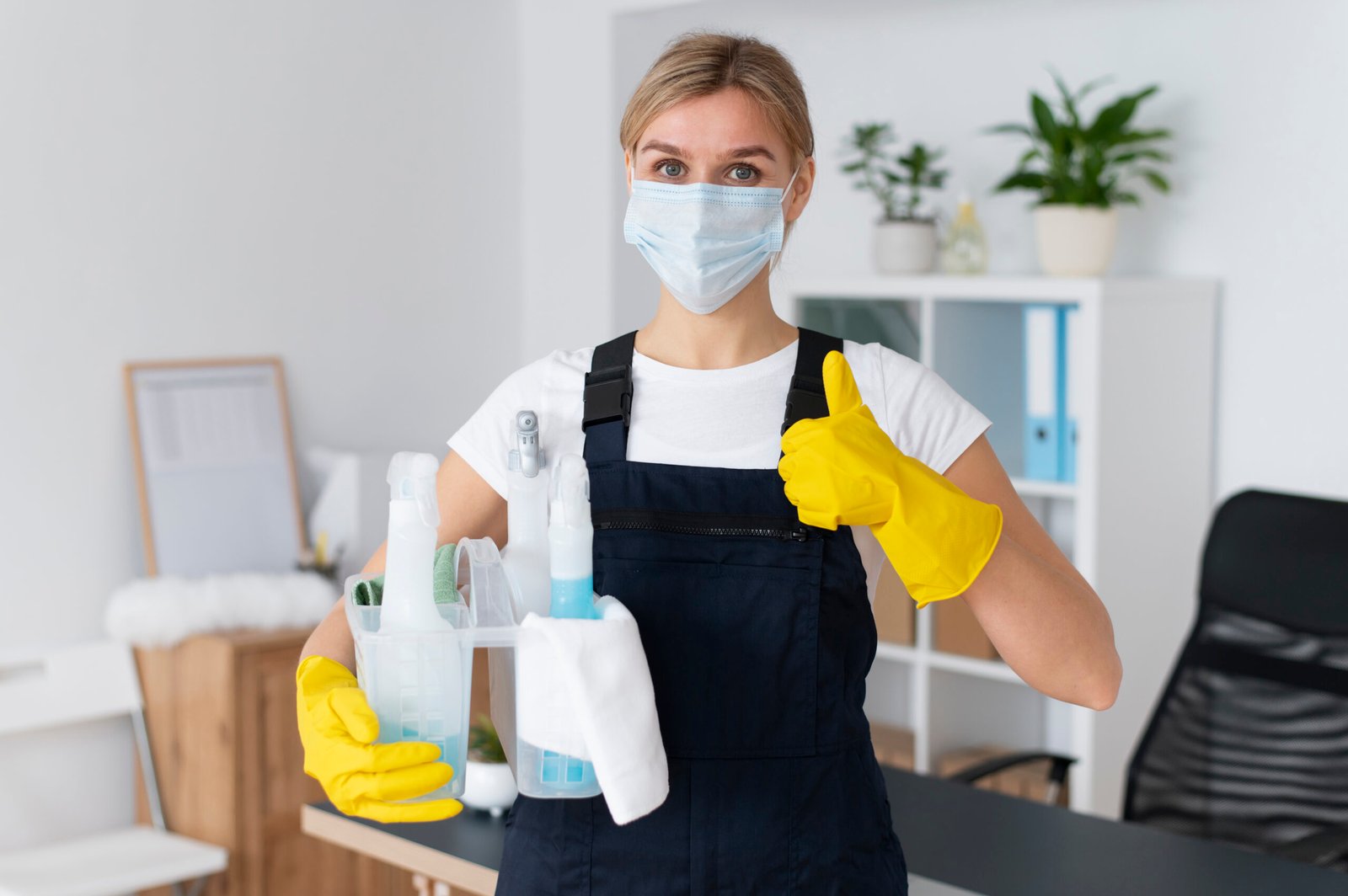 a maid showing thumbs up while providing house cleaning service plymouth